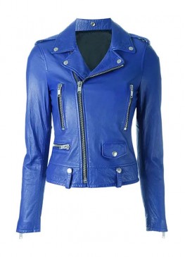 Hailey Baldwin Blue Biker Jacket